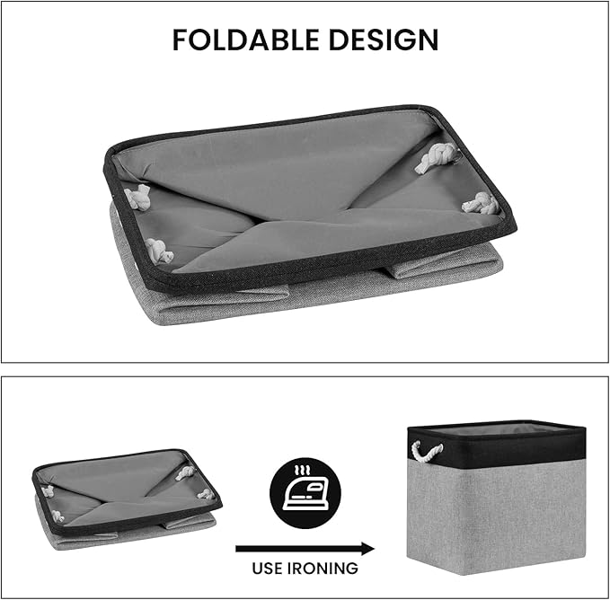 Bidtakay Storage Baskets Extra Large Baskets for Organizing Grey Rectangle Laundry Basket Linen Fabric Bins Set of 2 Clothes Baskets for Closet Shelves Hallway Bedroom Toy Organizer 17x12x15 In-CubbioJoy