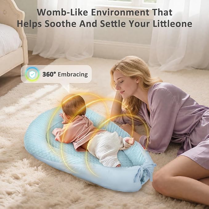 Baby Lounger – Soft & Breathable Newborn Nest for Infants 0-24 Months, Organic Cotton Baby Pillow for Tummy Time, Playtime & Travel, Newborn Babies Essential Gift-CubbioJoy