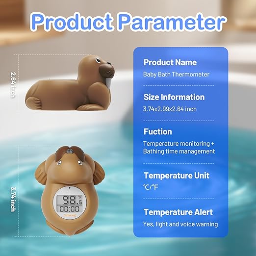 Baby Bath Thermometer for Bathtub, Room|Water Temperature, Baby Bath Floating Toy|Kids Bathroom Safety, Digital LCD with Timer-CubbioJoy