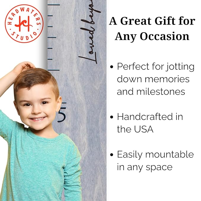 Boho Growth Chart for Wall - Height Board Growth Chart Wooden Growth Chart for Wall Kids Measuring Chart for Wall Height Chart Growth Chart for Kids (Loved Beyond Measure, Gray)-CubbioJoy
