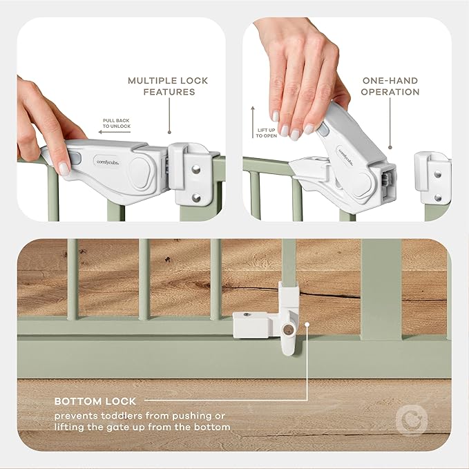 Comfy Cubs Baby Safety Gate with 3 Extensions - Adjustable 42" x 1.9" x 30" Q195 Steel Doorway Barrier - Powder-Coated Finish for Stairs and Doorways - Walk-Through Design Pet Gate - Sage-CubbioJoy