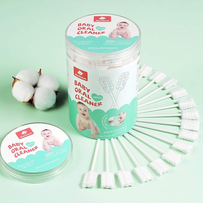 dearlomum Baby Tongue Cleaner, Newborn Toothbrush, 48PCS Disposable Infant Clean Mouth,Gauze Gum Cleaner Baby Oral Cleaning Stick Dental Care for 0-36 Month-CubbioJoy