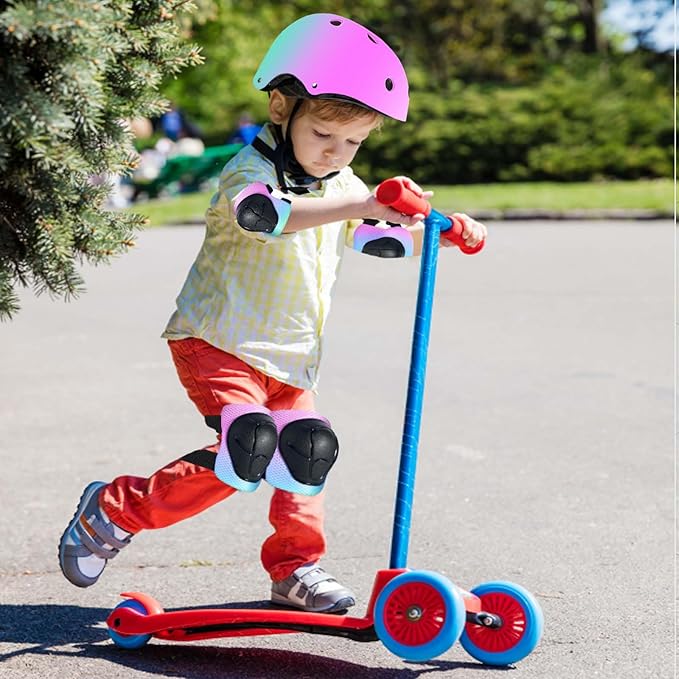 Kids Bike Helmet Set Adjustable for Children, Boys, Girls and Teenagers Aged 3-8 Years Includes Elbow, Knee, Wrist Guards Children's Helmet Protection Set for Bikes SkateboardsRollerskates-CubbioJoy