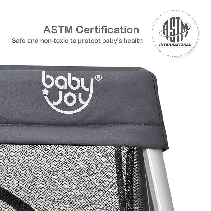 BABY JOY Baby Foldable Travel Crib, 2 in 1 Portable Playpen with Soft Washable Mattress, Side Zipper Design, Lightweight Installation-Free Home Playard with Carry Bag, for Infants & Toddlers (Grey)-CubbioJoy