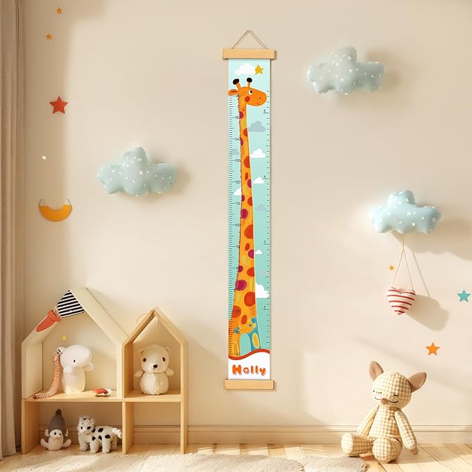 Customize Name Kids Height Chart for Wall, Giraffe Growth Chart for Wall, Kids Growth & Measuring Chart in Inches, Fun & Stylish Height Tracker for Children, Nursery Decor Essentials-CubbioJoy