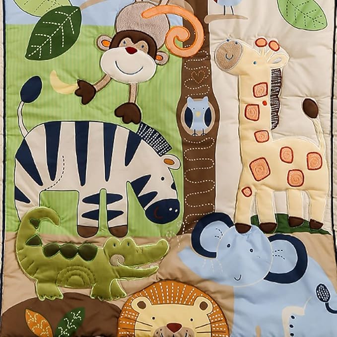 Brandream Jungle 3- Piece Nursery Crib Bedding Sets for Boys - Zebra Elephant Lion Monkey Giraffe Crocodile Birds - Playful Animal Zoo-CubbioJoy