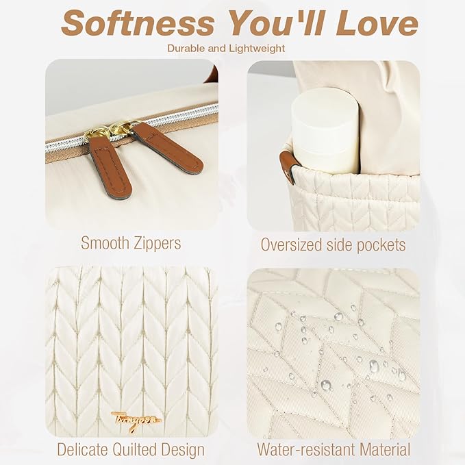 Diaper Bag Tote, Large Baby Diaper Bags Waterproof, Hospital Bag for Labor Delivery with Pacifier Case, Changing Pad, Shoulder Strap, Beige-CubbioJoy