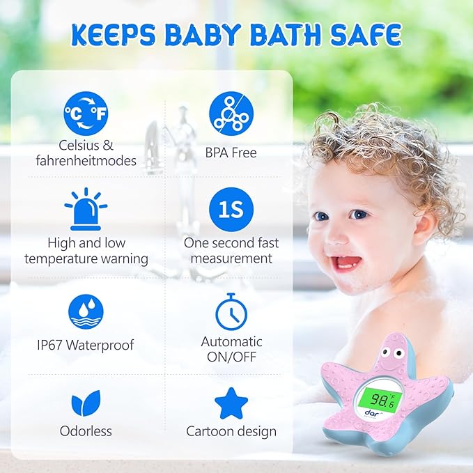 Baby Bath Thermometer, Digital Water Temperature Thermometers with 3 Color Backlit and Temperature Warning, Safety Bath Tube Thermometer Floating Toy for Infant, Toddler-CubbioJoy