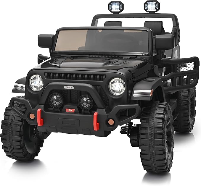 2 Seater Ride on Car Truck, 12V Kids Electric Ride on Toy for Big Kids Age 3-8 w/Remote Control- Black-CubbioJoy