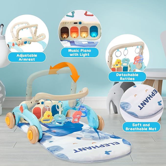 Baby Play Gym Walker Kick and Play Piano Gym for Boys Girls Play Mat Musical Tummy Time Mat Infant Christmas Newborn Gifts Toddlers (Elephant Upgraded)-CubbioJoy