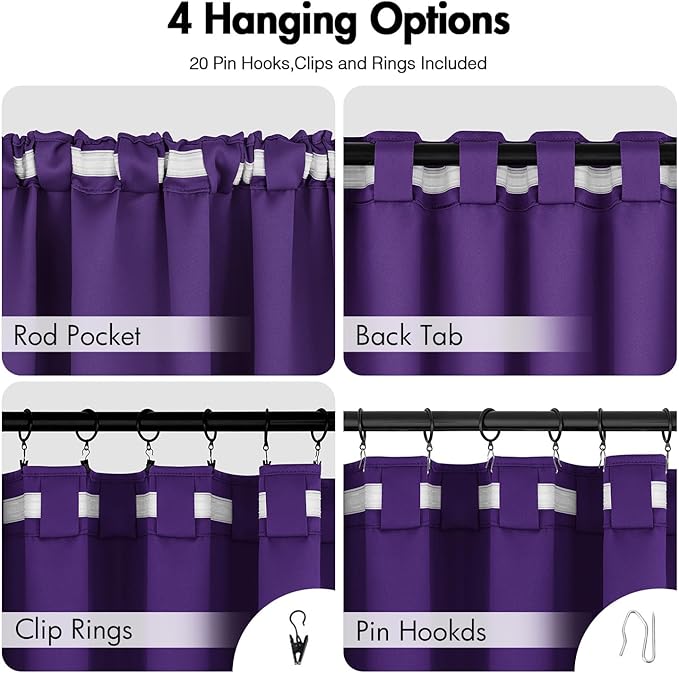 ANRODUO Back Tab Blackout Curtains for Bedroom Living Room, Rod Pocket Pinch Pleated Thermal Insulated Room Darkening Curtains 72 Inches Long 2 Panels, Purple, 42 x 72 Inch-CubbioJoy