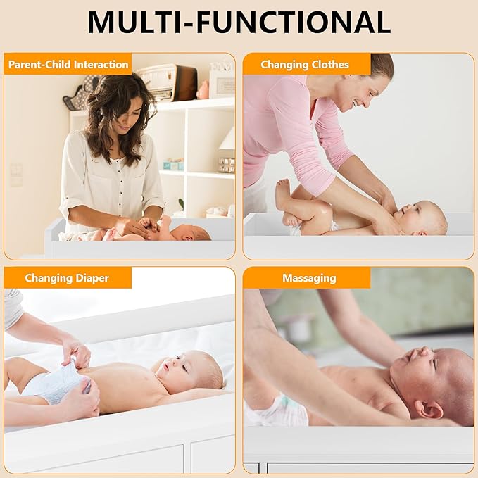 Dresser for Bedroom with 6 Drawers, Changing Table Dresser with Power Outlets, Soft Changing Pad & Removable Top, Baby Dresser with Changing Table Top for Nursery, White-CubbioJoy