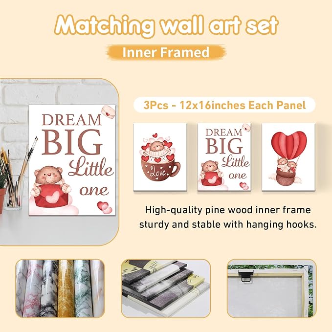 Custom Crib Bedding Set, 5 Pcs Personalized Name Nursery Bedding Set with Double Layer Flannel Blanket, Heart & Bear Baby Crib Set for Girls Boys, Customized Gifts for Infants Babies Toddlers-CubbioJoy