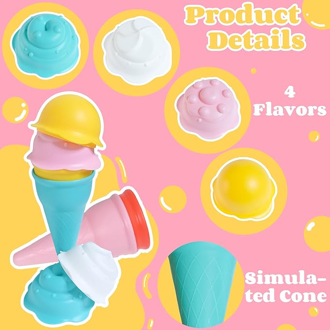 Baby Bath Toys for Kids Ages 1-3 6 PCS Ice Cream Toddler Bath Toys Mold Free Bathtub Beach Sand Pool Water Toys for 1 2 3 4 5 6 Years Old Girls Boys Gifts-CubbioJoy