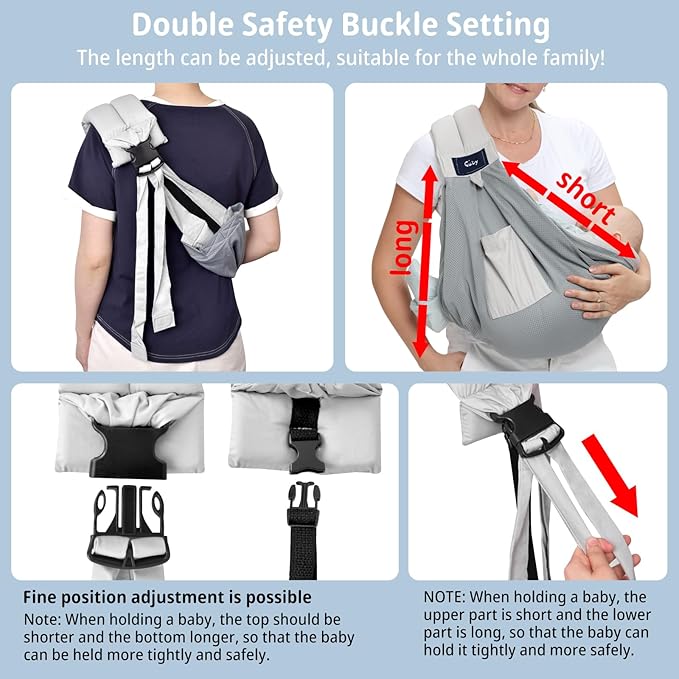 CUBY Mesh Baby Sling Carrier, Breathable Lightweight Baby Wraps Sling with Adjustable Strap- Easy to Wearing Soft Front Facing Baby Slings for Newborn Infant Toddler Carry Up to 40lbs(Gray Mesh)-CubbioJoy