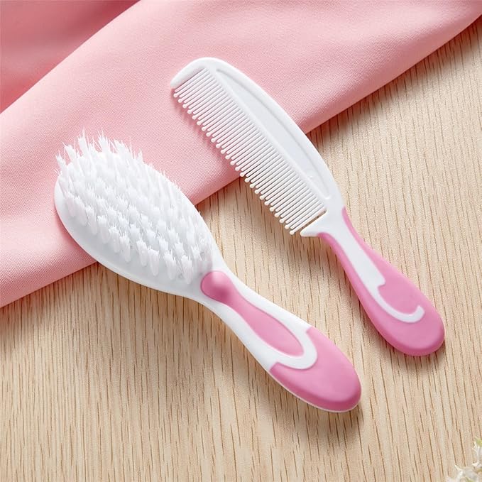 Baby Hair Brush and Comb Sets, New Born Baby Hair Brushes, Perfect Baby Registry Gift for Newborns(Pink)-CubbioJoy