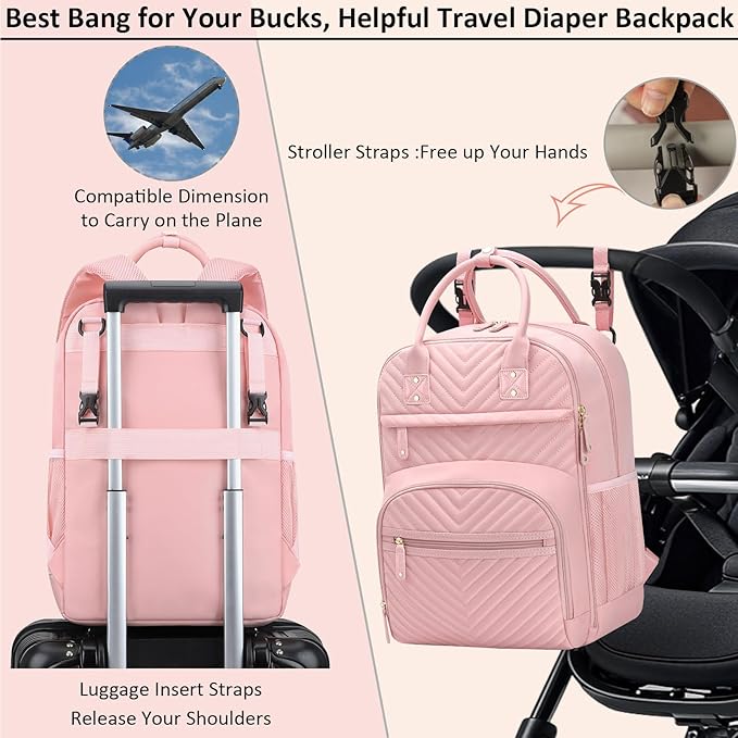 Diaper Bag Backpack for Women with Changing Pad, Baby Bag with Insulated Pockets Multifunctional Diaper Bags For Baby Girl Boy Waterproof Baby Bags For Boys Girls Maternity Bag Baby Pink-CubbioJoy