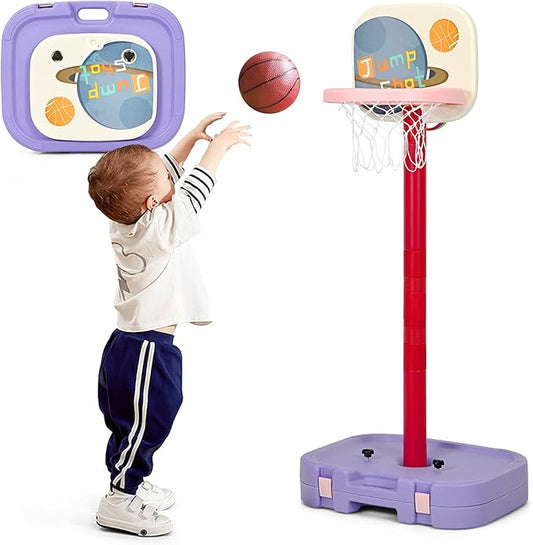 Costzon Kids Basketball Hoop, 2 in 1 Toddler Basketball Hoop Toy Set with Ring Toss & Storage Box for Boys Girls Baby, Portable Basketball Hoop Stand with Adjustable Height for Indoor Outdoor-CubbioJoy