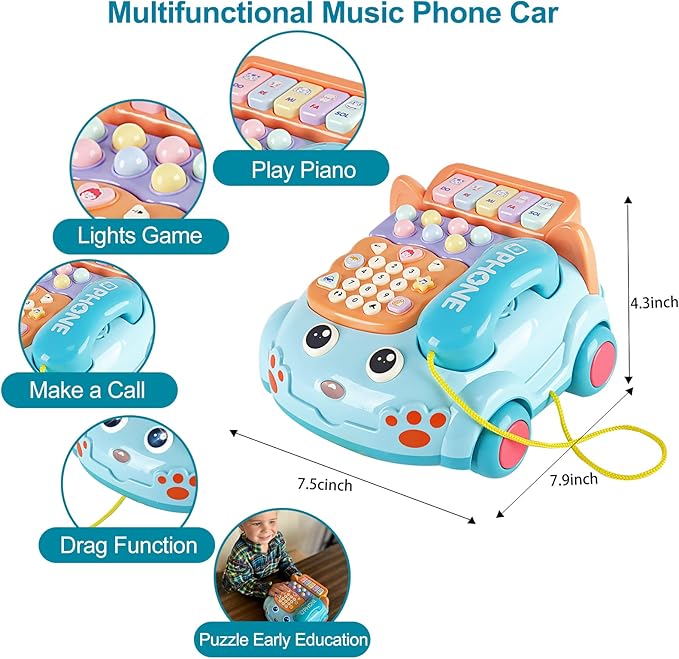 Baby Phone Toy,Baby Toy Phone Cartoon Baby Piano Music Light Toy Children Pretend PhoneToy Gift Game Boy Girl Early Education Gift Blue (18 M+)-CubbioJoy