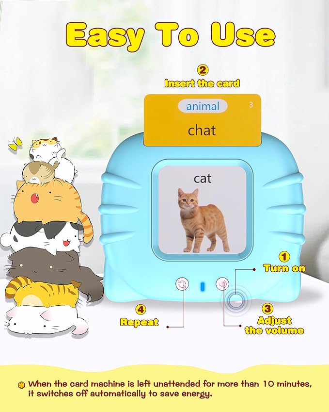 510 Words French Flash Cards for Kids, Toddler Learning Resources Toy, Autism Sensory Toys for Autistic Children Age d 2-4 Blue (French/English/Bilingual)-CubbioJoy