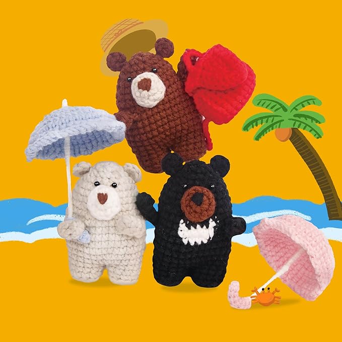 ChillFuzz Animal Crochet Kit Beginner Crochet Kit for Adults and Kids with Soft Yarn Hook and Instructions Cute Handmade DIY Gift Bear-CubbioJoy