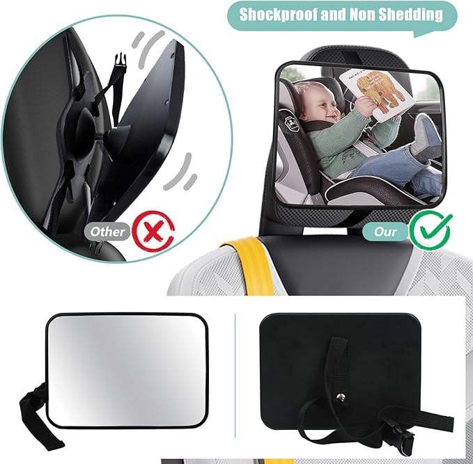 Baby Car Mirror, Universal Fit, Headrest Mount, Shatterproof, Stable, Easy Install, Compatible with Most Cars & SUVs-CubbioJoy