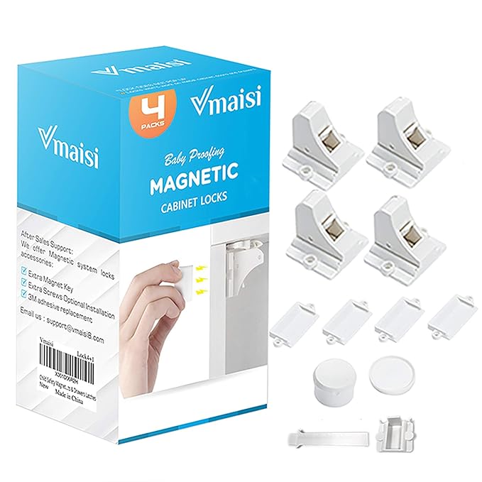 Child Safety Magnetic Cabinet Locks - vmaisi 4 Pack Adhesive Baby Proofing Cabinets & Drawers Latches-CubbioJoy
