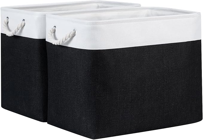 Bidtakay Baskets Extra Large Storage Bins for Clothes Set of 2 Black Baskets for Organizing Fabric Bins 17x12x15 In Tall Baskets with Handles Decorative Basket for Home Organiztion Dog Toy Baskets-CubbioJoy
