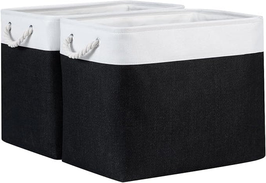 Bidtakay Baskets Extra Large Storage Bins for Clothes Set of 2 Black Baskets for Organizing Fabric Bins 17x12x15 In Tall Baskets with Handles Decorative Basket for Home Organiztion Dog Toy Baskets-CubbioJoy