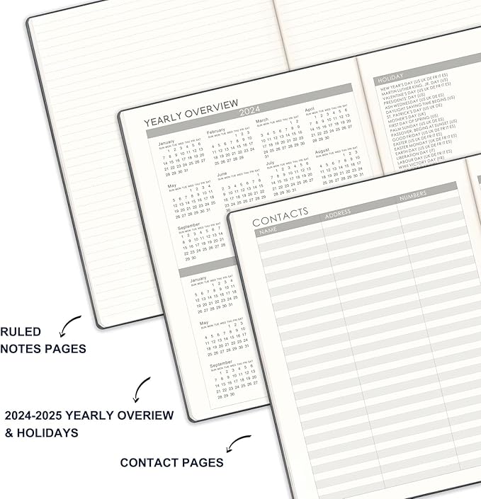 2024-2025 Planner - 2025 Planner Weekly and Monthly, Jul. 2024 - Jun. 2025, 8.5" x 11", Leather Cover Planner with Thick Paper, Back Pocket with Notes Pages - Grey-CubbioJoy