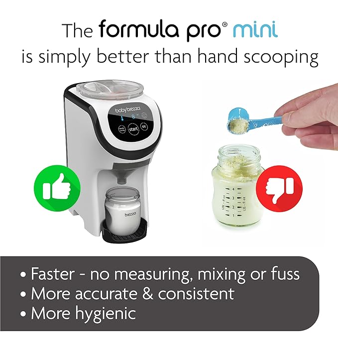Baby Brezza Formula Pro Mini Baby Formula Mixer Machine Fits Small Spaces and is Portable for Travel– Bottle Makers Makes The Perfect Bottle for Your Infant On The Go, White-CubbioJoy