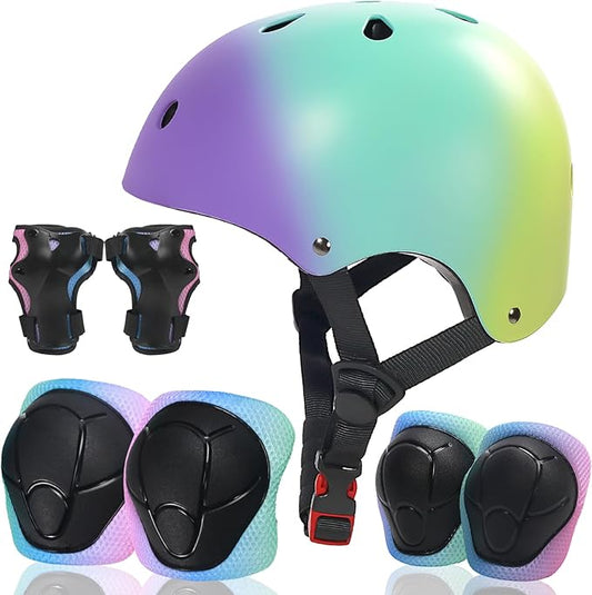 Kids Bike Helmet and Pads Set for Ages 2–14, CPSC Certified Adjustable Helmet with Knee Elbow Wrist Guards, for Skateboard, Scooter, Skating, Rollerblading, Multi-Sport Protective Gear-CubbioJoy
