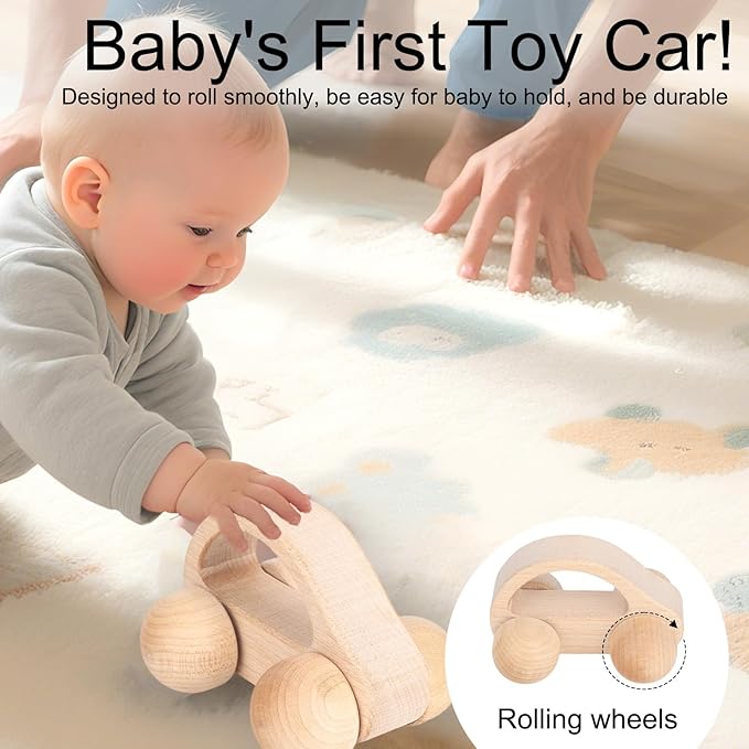 BOXOB Wooden Toys Cars, VehicleToy for Fine Motor Skill Development Wood Baby Push Race Car for Kids Toddlers Baby Boy Girl Birthday Nursery Decor Gift (Color 1)-CubbioJoy
