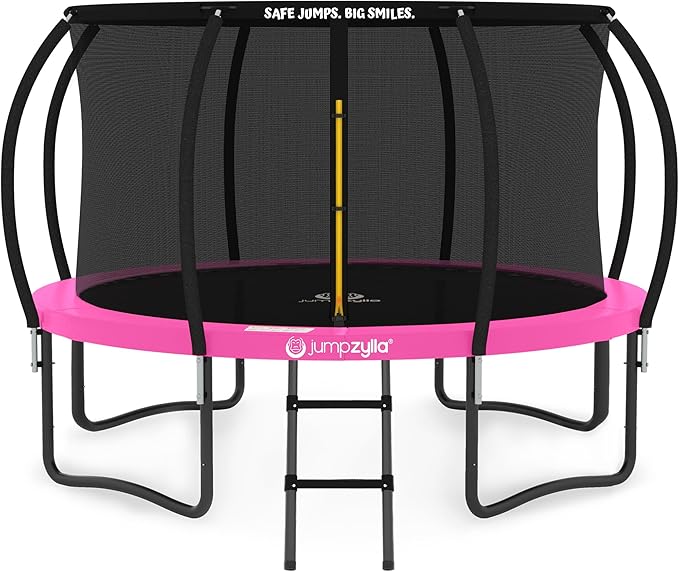 JUMPZYLLA Trampoline Outdoor 8FT 10FT 12FT 14FT 15FT 16FT with Enclosure and Ladder, ASTM Approved Recreational Trampoline for Kids and Adults, Anti-Rust Coated Frame-CubbioJoy