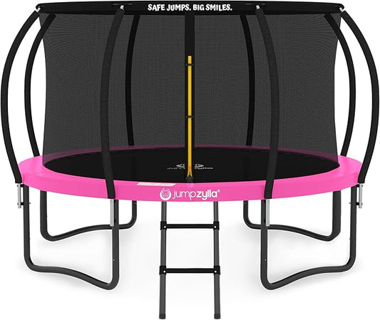 JUMPZYLLA Trampoline Outdoor 8FT 10FT 12FT 14FT 15FT 16FT with Enclosure and Ladder, ASTM Approved Recreational Trampoline for Kids and Adults, Anti-Rust Coated Frame-CubbioJoy