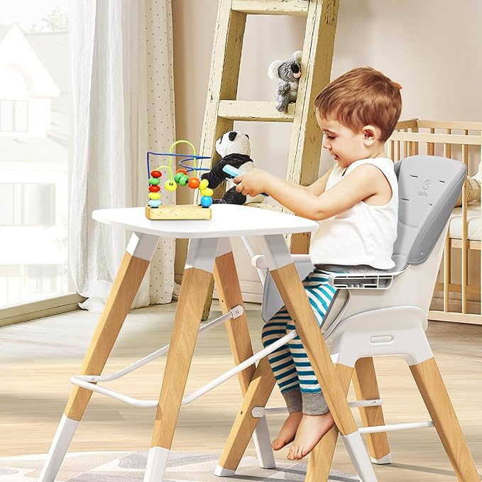 8 in 1 Highchair, Convertible Wooden Baby High Chair with Tray, Adjustable High Chair for Babies and Toddlers, Easy to Clean, Grow with Family|Booster|Learning Table|High Stool-CubbioJoy