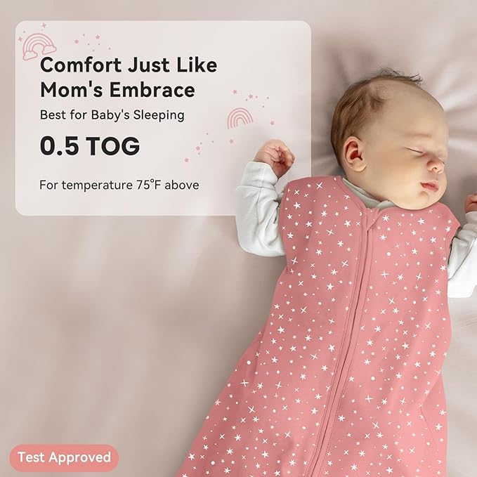 Baby Sleep Sack 0-6 Months 3 Pack 100% Cotton Lightweight 0.5 TOG Wearable Blanket Baby Sleep Bag with 2-Way Zipper for Newborn Infant Toddler Pink-CubbioJoy