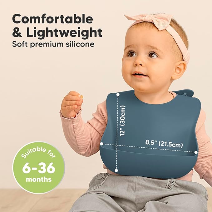 KeaBabies 2-Pack Silicone Baby Bibs for Eating - Sturdy Food-Grade Silicone Bibs for Babies Girl, Boy, Large Food Catcher, Clean & Put On Easily, Waterproof Toddler Feeding Essentials (Valiant)-CubbioJoy