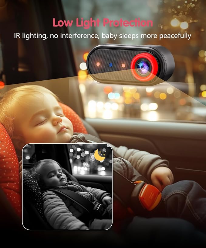 BM5PRO Double Car Camera for 2 Baby，7.2" 1080P Split Screen with IR Night Vision, Real-Time Monitoring Baby Car Camera,Easy Install, Family Travel Companion for Kids & Pets-CubbioJoy