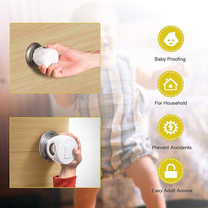 Door Knob Safety Cover for Kids, Child Proof Door Knob Covers, Baby Safety Door knob Handle Cover Lockable Design (4 Pack)-CubbioJoy