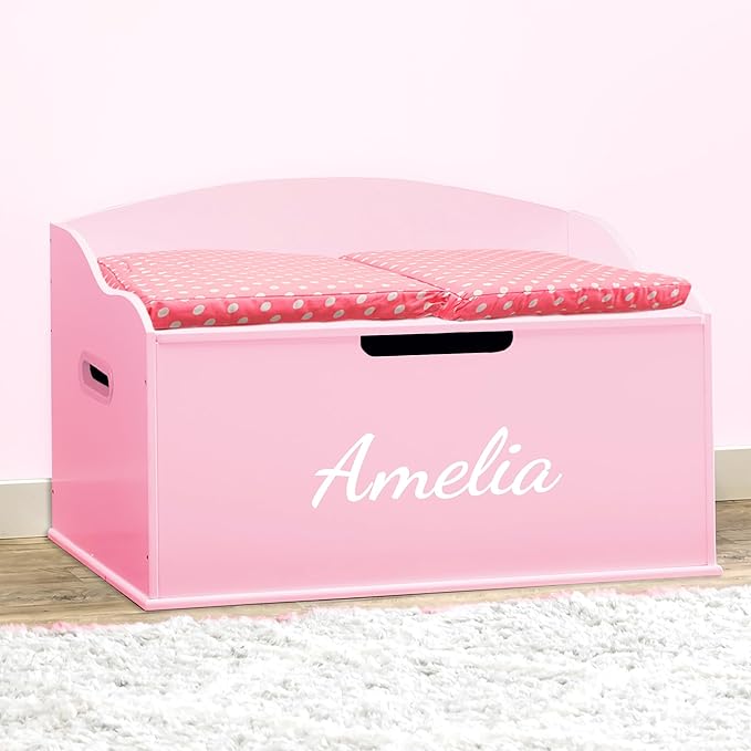 DIBSIES Personalized Creative Wonders Toy Box, Signature Series for Girls, 30 x 19.25 x 18 inches, Soft-Close Lid (Pink)-CubbioJoy