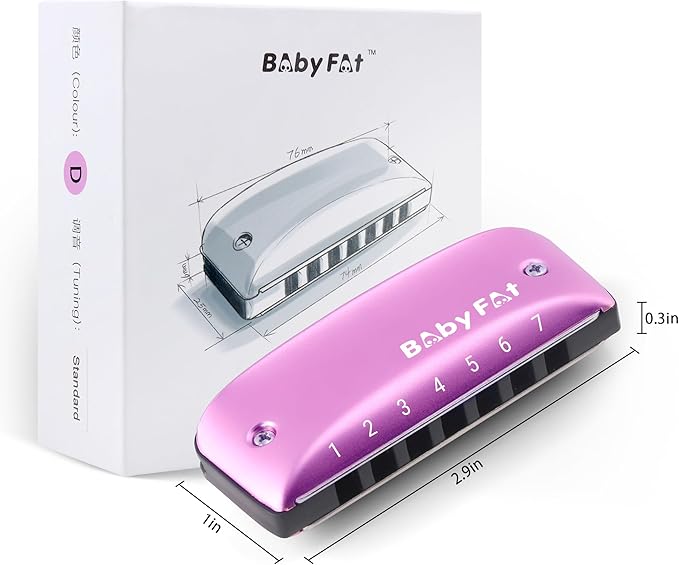 BabyFat 7 Hole Blues Mini Harmonica Set,Diatonic Harmonica with free lanyards,Gifts for Professional Players and Beginners,Easy-playing Musical Instrument(Key of D）-CubbioJoy