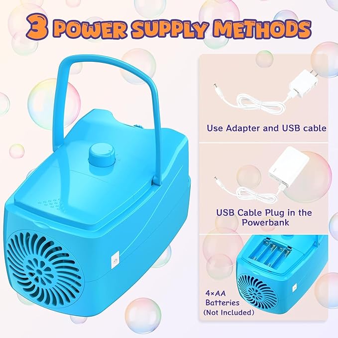 Bubble Machine, Automatic Bubble Blower for Kids, 18000+ Bubbles Per Minute with 2 Speed Settings, Battery/USB Powered Bubble Maker for Toddlers, Outdoor Birthday Parties, Weddings (Blue)-CubbioJoy