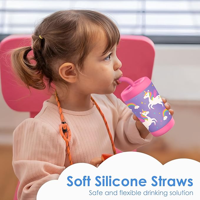 Kid Insulated Stainless Steel Tumbler with Silicone Straw, 12oz Sippy Cup for Kids (Unicorn)-CubbioJoy