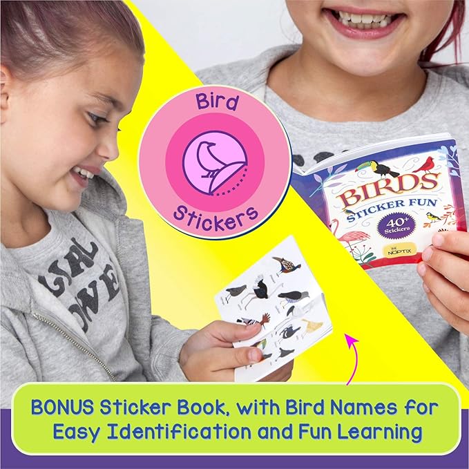 Binoculars for Kids, Girls or Boys Real Kids Binoculars in Vibrant Green Blue - Includes Sticker Book with 40 Bird Species - Small Toys for Toddlers-CubbioJoy