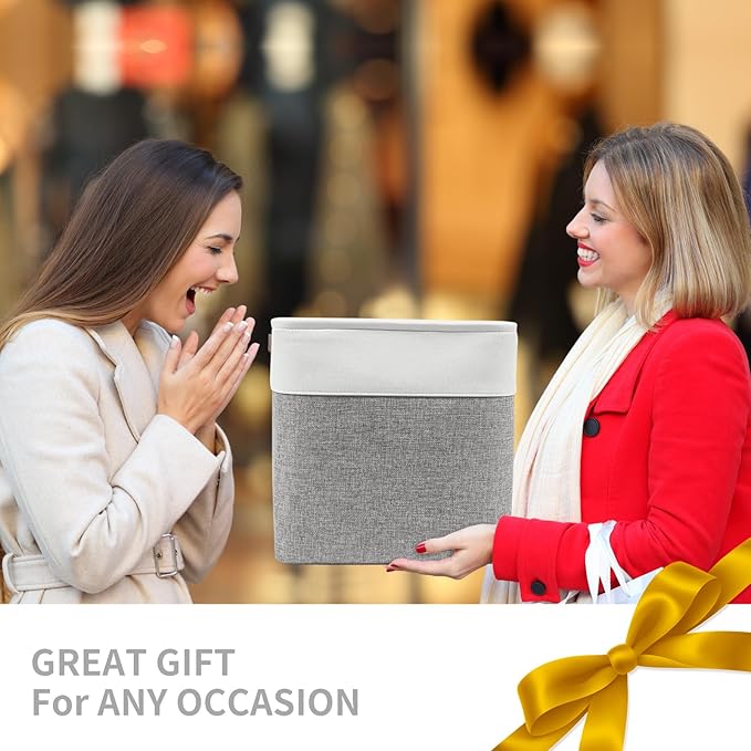 Collapsible Fabric Storage Cubes 11x11 Cube Storage Bins, 4 Pack Closet Baskets Box with Handles for Organizing, Shelf, Toys, Clothes, Home, Office, Nursery (Grey&White)-CubbioJoy