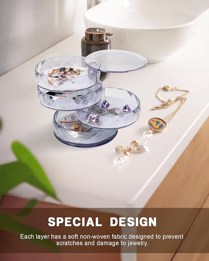 CONBOLA Acrylic Jewelry Organizer, Small Storage Box Jewelry Earring Holder for Women, 5-Layer Rotating Travel Jewelry Tray Case with Lid for Bracelet-CubbioJoy