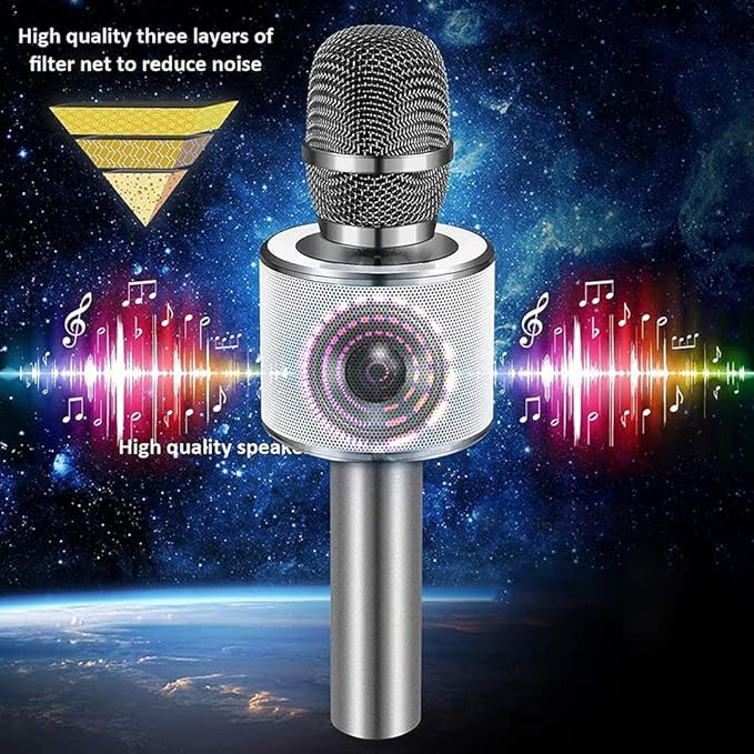 BONAOK Wireless Bluetooth Karaoke Microphone,3-in-1 Portable Handheld Karaoke Mic Speaker Machine Home Party Birthday for All Smartphones Q37 (Space Gray)-CubbioJoy
