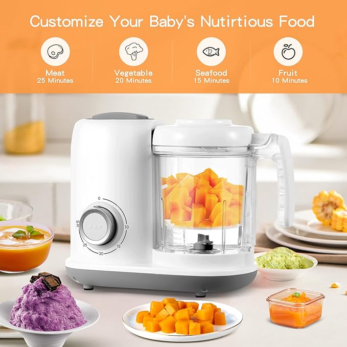 Baby Food Maker, 4 in 1 Baby Food Processor and Steamer, Puree Blender, Multifunctional Baby Puree Maker, Dishwasher Safe (White)-CubbioJoy