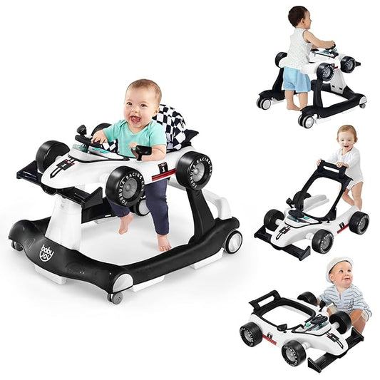 BABY JOY 4-in-1 Baby Walker, Foldable Activity Walker with Adjustable Height & Speed, Music, Lights, Anti-Rollover, Toddler Push Walker, Baby Walker with Wheels for Boys Girls 6-18 Months (White)-CubbioJoy